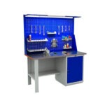 Desk 1600x700 mm with LED light, perforated sheet and cabinet, PRexpert608