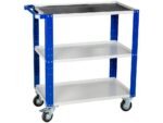 Vaunu 738x750x450 mm, jossa on kolme hyllyä ja pyörät