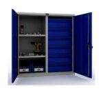 Metal cabinet for tools 1000x950x500 mm, with partition wall and six small drawers, PR100206