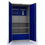 Metal cabinet for tools 1900x950x500 mm, with three shelves, two large drawers, perforated sheet metal and accessory holders, PR023020