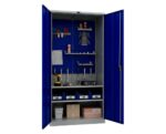 Metal cabinet for tools 1900x950x500 mm, with two shelves and perforated sheet metal plate