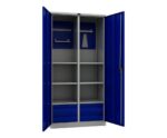 Metal cabinet for tools 1900x950x500 mm, with partition wall, shelves, 4 small drawers, perforated sheet metal and accessory holders, PR120604