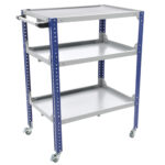 Komplekteerimiskäru 980x772x514 mm, kolme riiuli ja ratastega, PRWDSGAR