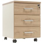Drawer cupboard on wheels 3 drawers, lockable, for table PRMTO, oak